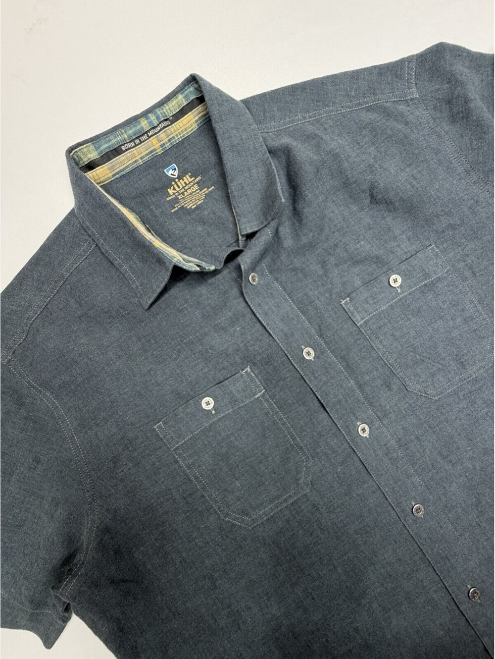 Kuhl Button Down Mens XL Charcoal Grey Linen Cotton Short Sleeve Outdoor Shirt